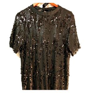 Zara black sequin shift dress